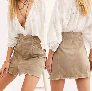 Free People Alpha Utility Raw Edge Cotton Blend Mini Skirt(6)